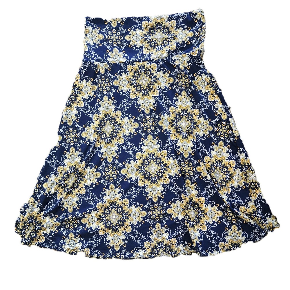 Colette Maxi Skirt Navy Gold Medallion Paisley Boho Stretch Womens XS‎